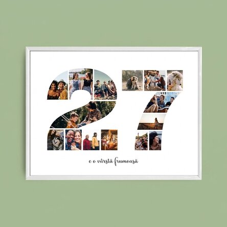 Quadro paesaggistico personalizzato con 15 foto, modello n. 27 e messaggio di testo
