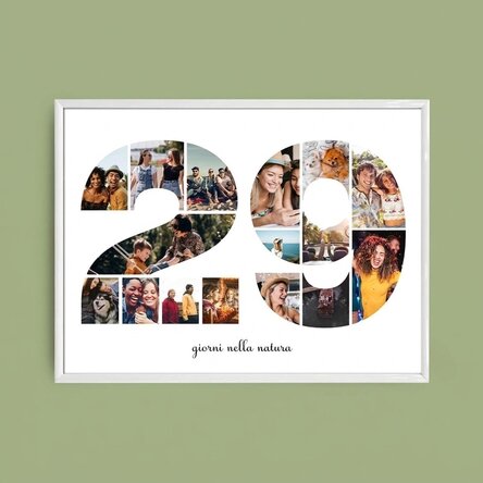 Quadro personalizzato in formato orizzontale con 16 foto, modello n. 29 e messaggio di testo