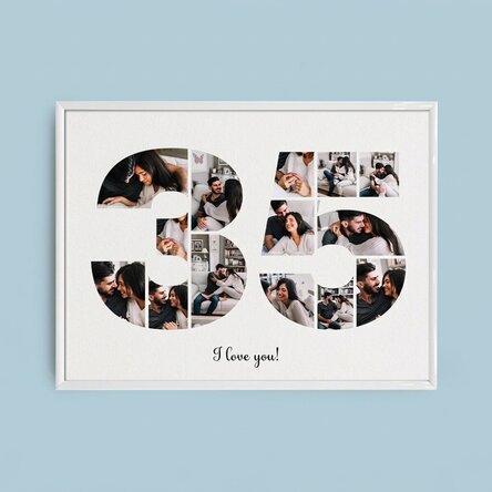 Quadro paesaggistico personalizzato con 14 foto, modello n. 35 e messaggio di testo