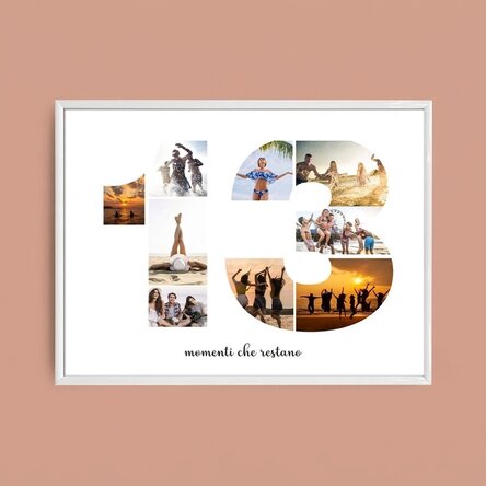 Quadro paesaggistico personalizzato con 9 foto, modello n. 13 e messaggio di testo