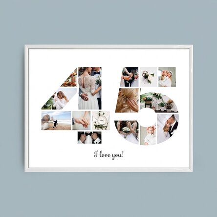 Quadro paesaggistico personalizzato con 15 foto, modello n. 45 e messaggio di testo