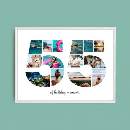 Quadro paesaggistico personalizzato con 14 foto, modello n. 55 e messaggio di testo