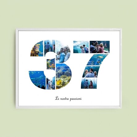 Quadro paesaggistico personalizzato con 12 foto, modello n. 37 e messaggio di testo