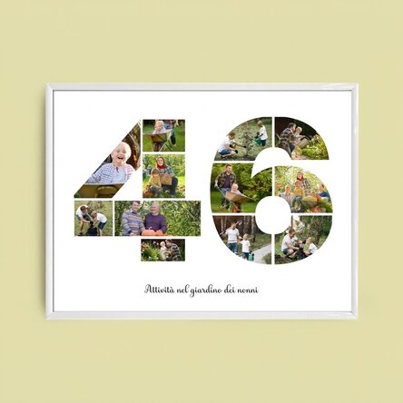 Quadro paesaggistico personalizzato con 12 foto, modello n. 46 e messaggio di testo