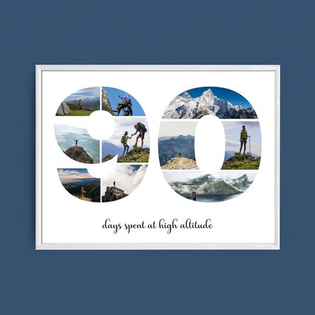 Personalised landscape canvas with 10 photos, model number 90, and text message