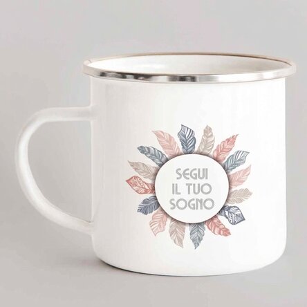 Tazza in metallo smaltato con scritta - Follow your dream