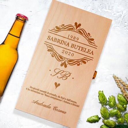Scatola personalizzata per tre bottiglie di birra - Iniziali eleganti