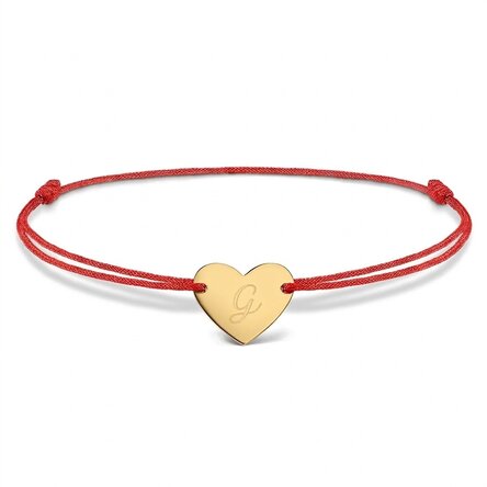 Braccialetto con cordoncino personalizzato - cuore 12x10 mm - oro 14 carati - modello con iniziale