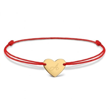 Braccialetto con cordoncino personalizzato - cuore 12x10 mm - oro 14 carati - modello con iniziale 5