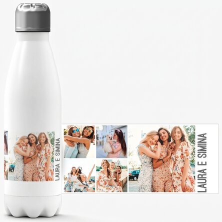 Thermos con base bianca personalizzato con 5 foto e testo