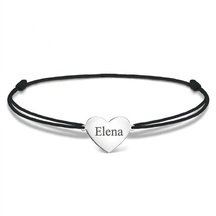 Braccialetto con cordoncino personalizzato - cuore 15x13 mm - argento 925 - Nome