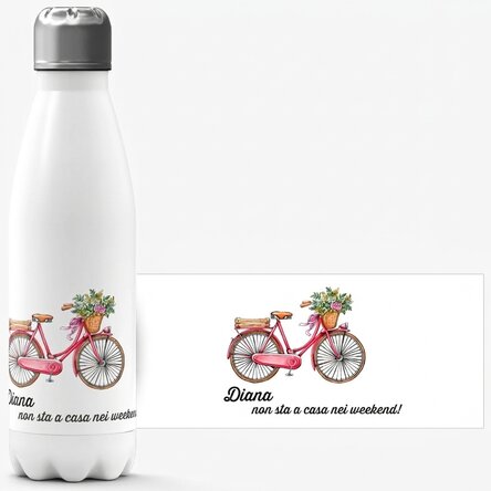 Thermos con base bianca personalizzato con scritta - modello bicicletta retrò