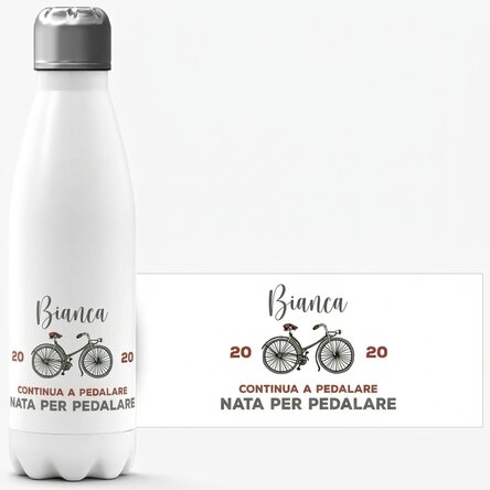 Thermos con base bianca personalizzato con nome e testo - Bicicletta