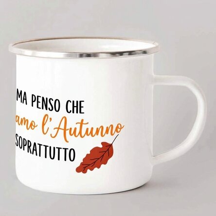 Tazza in metallo smaltato con scritta - I love fall