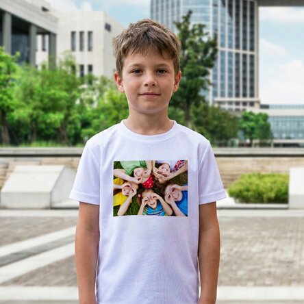 Personalised children's sports T-shirt with a landscape photo