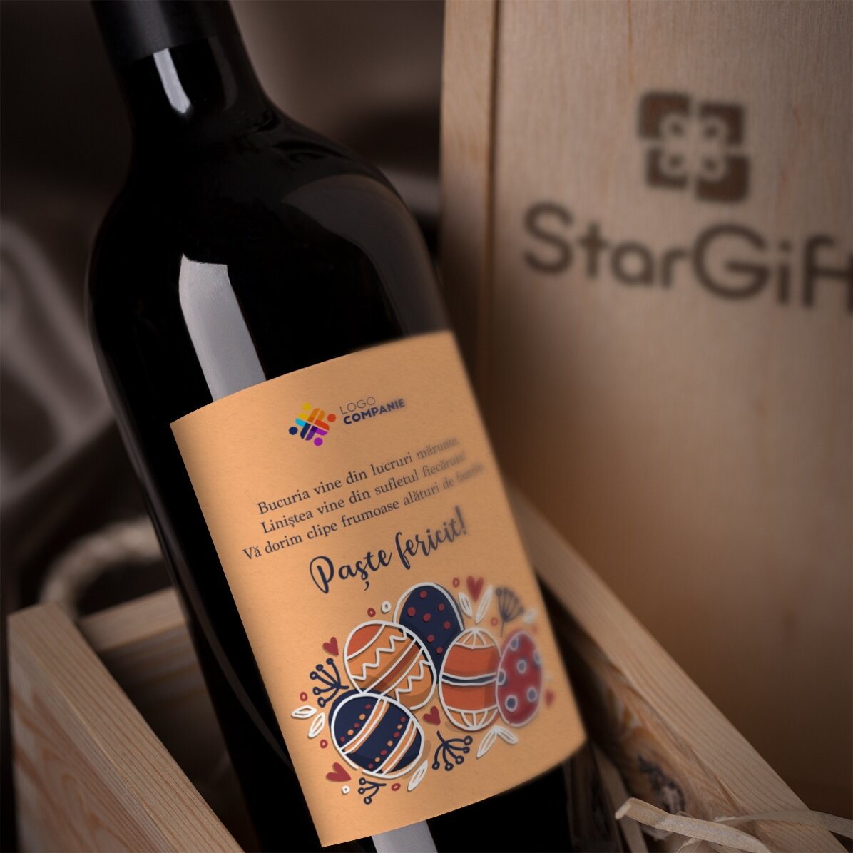 Vino personalizzato con testo e logo per Pasqua