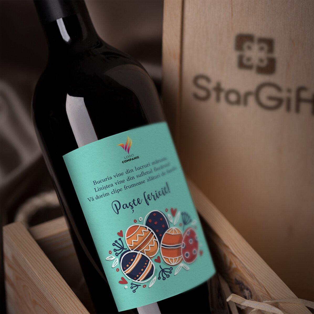 Vino personalizzato con testo e logo per Pasqua