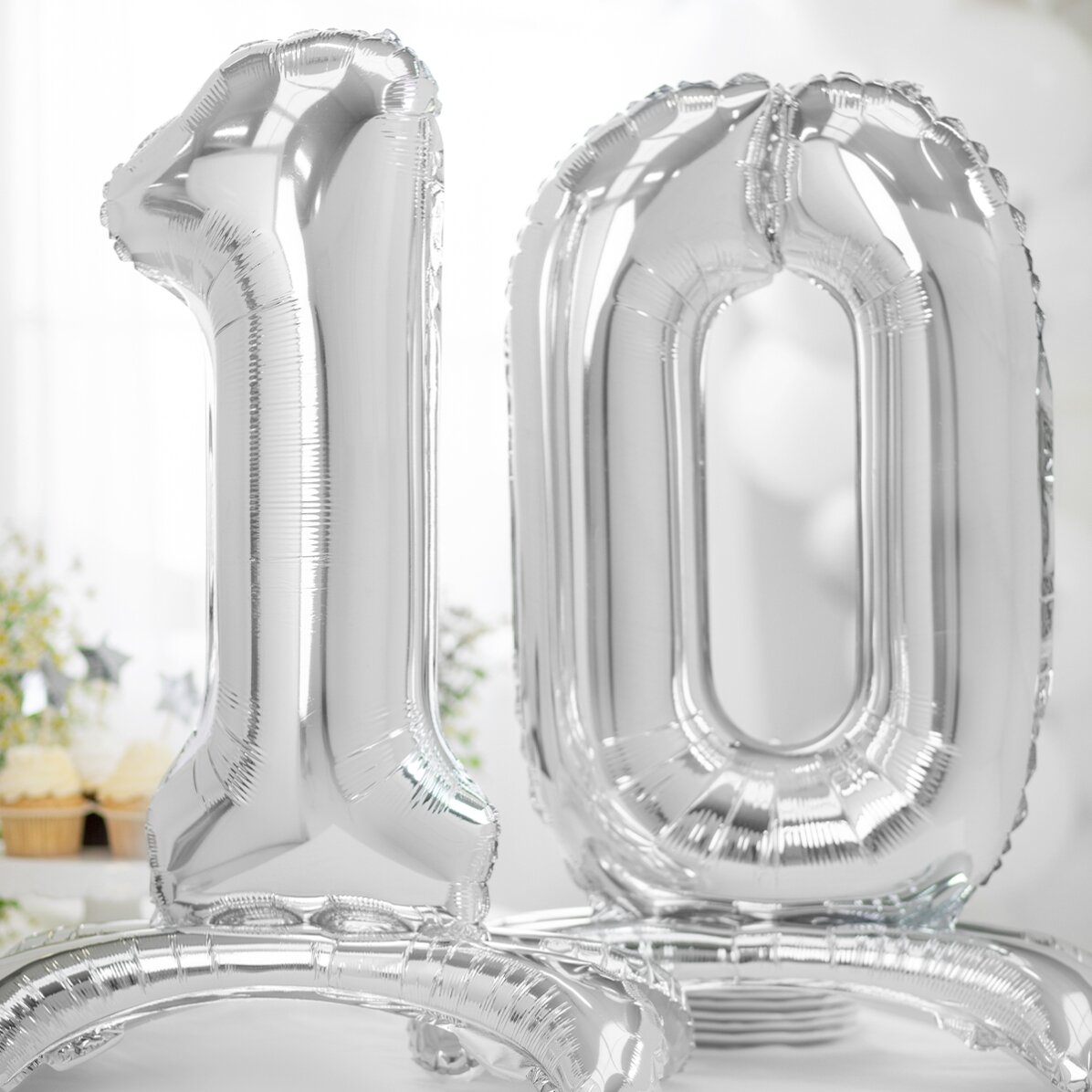 Palloncini - Numeri argentati da 70 cm con supporto