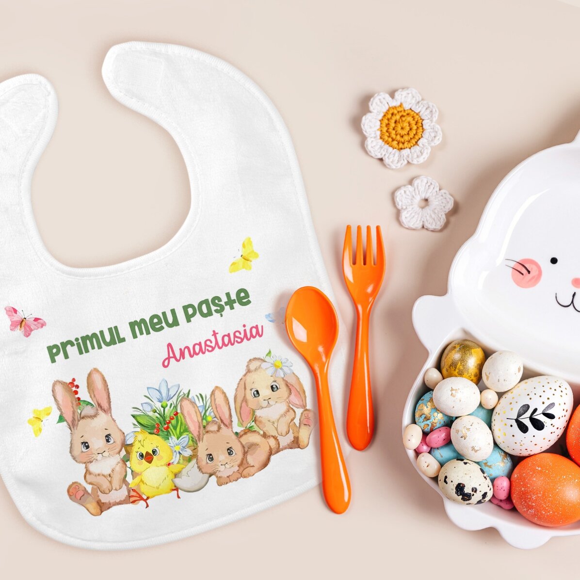 Bavaglino personalizzato con scritta - Prima Pasqua