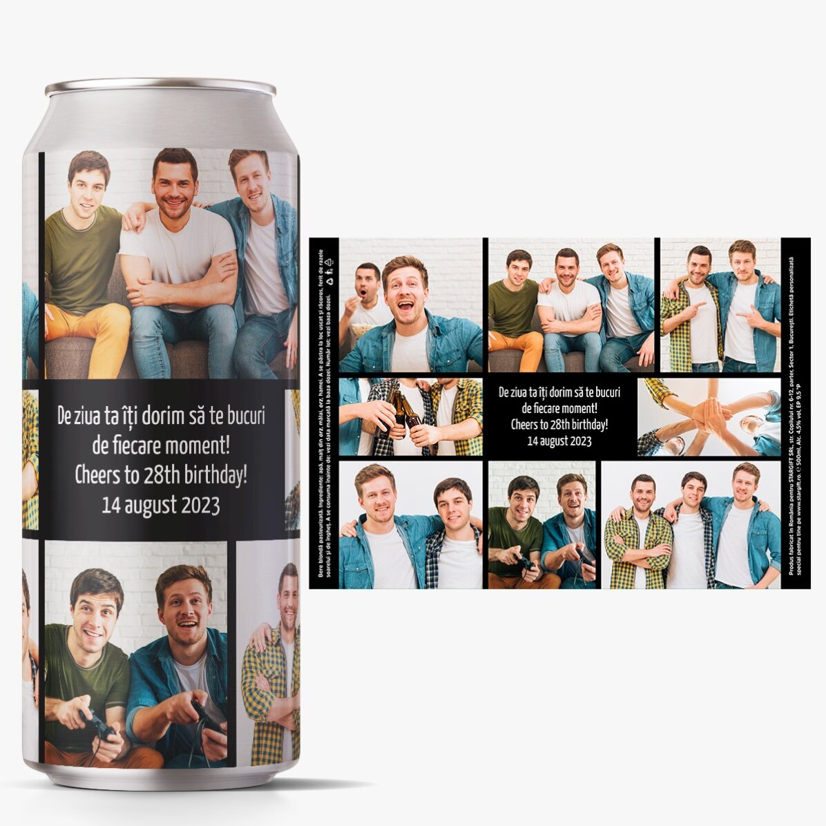 Birra in lattina personalizzata con messaggio e collage di foto