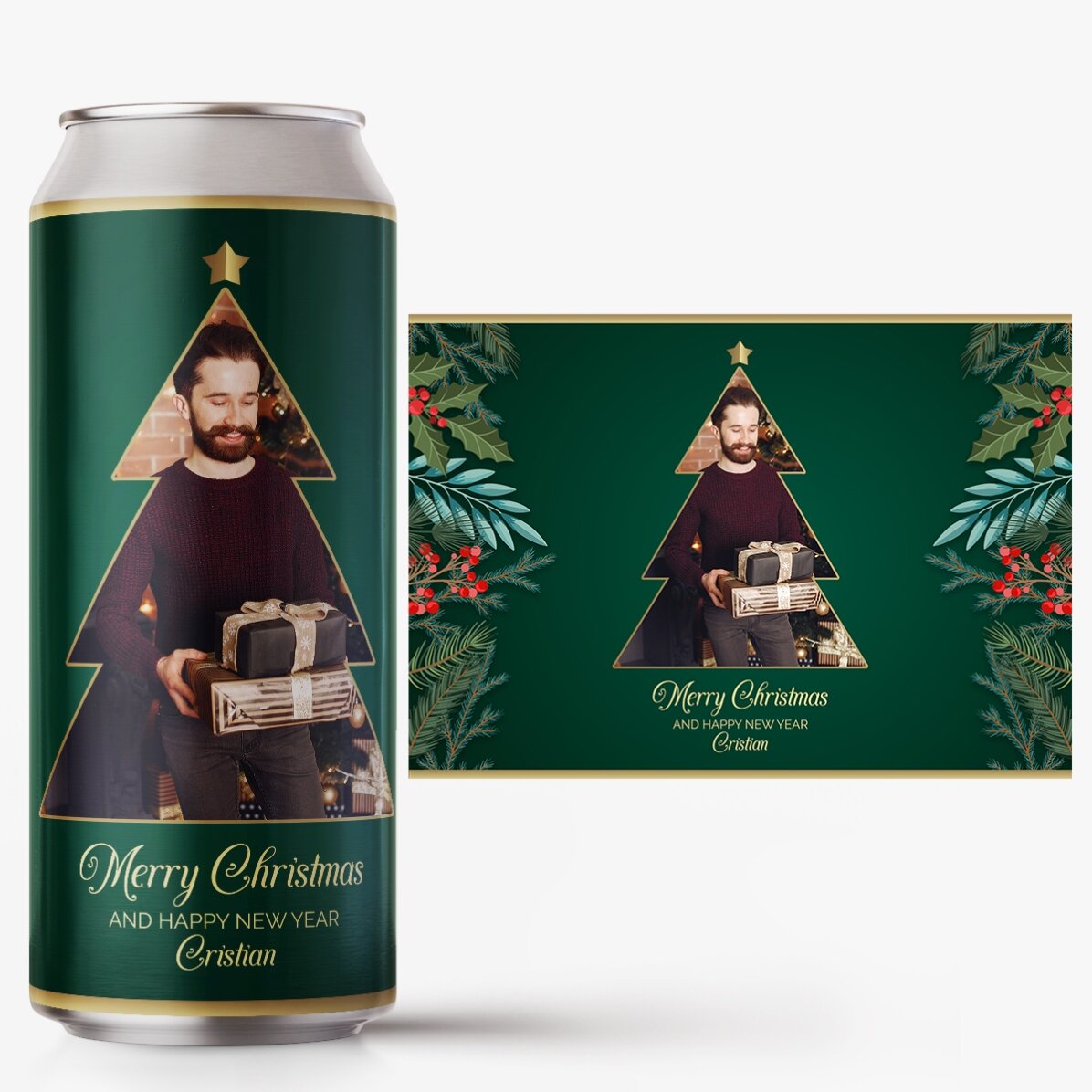 Birra in lattina personalizzata con foto e testo - Christmas Tree