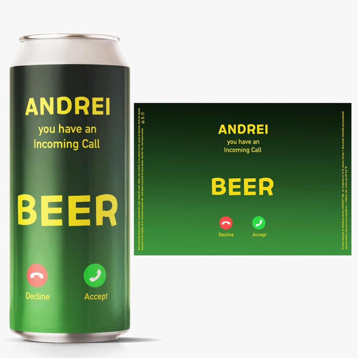Birra in lattina personalizzata con testo - Chiamata in arrivo