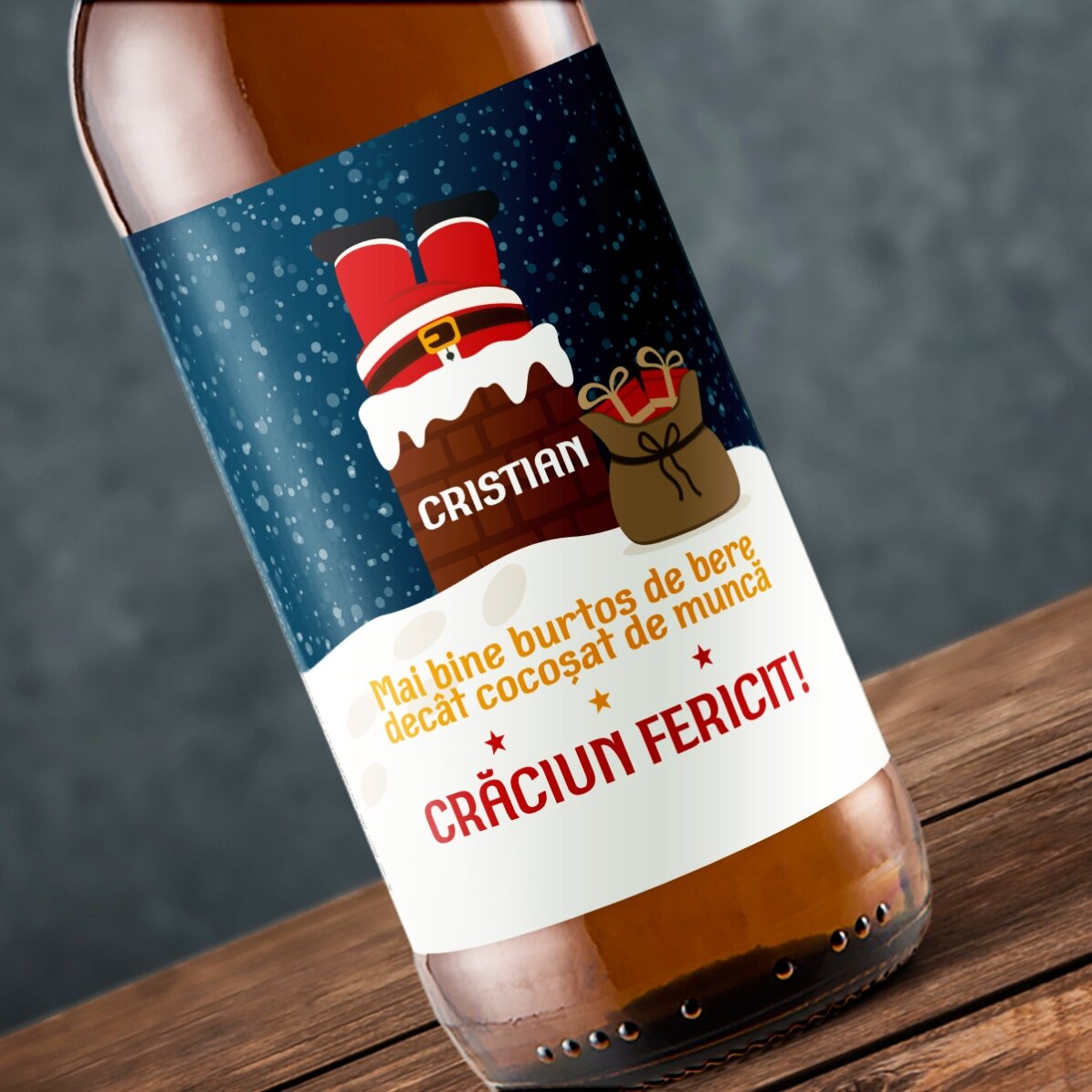Birra personalizzata con scritta - Babbo Natale sul camino