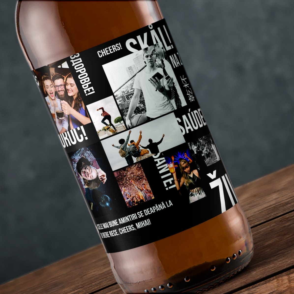 Birra personalizzata con testo e 8 foto - Salute!