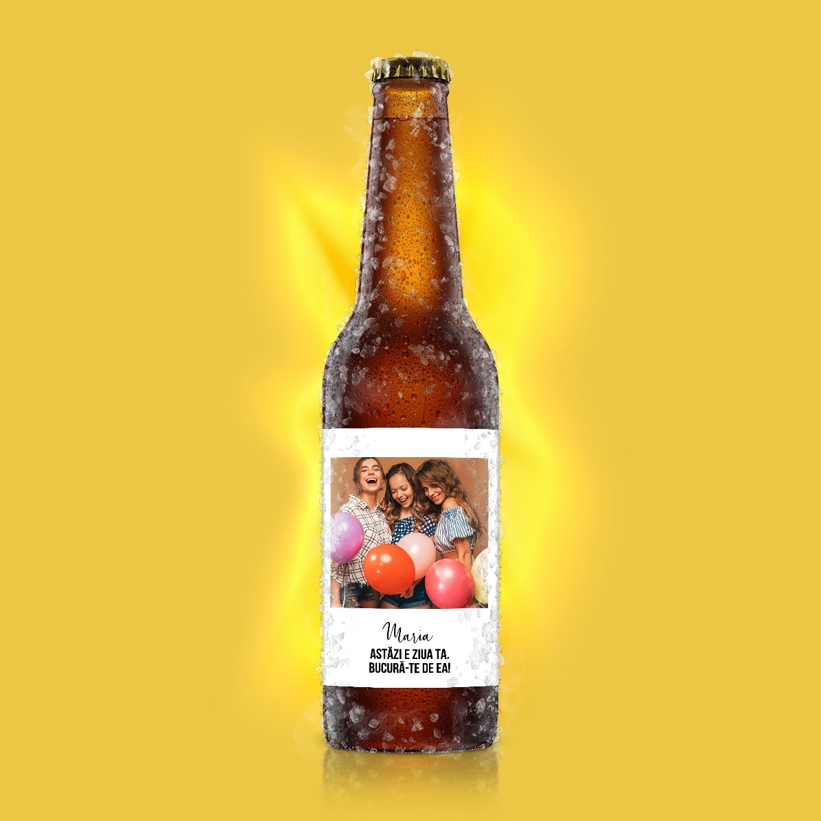 Birra personalizzata con una frase e una foto - Felicità