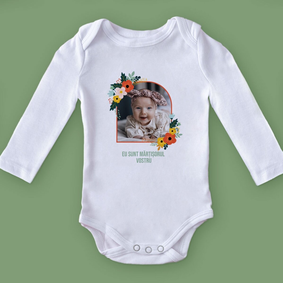 Body per bambini personalizzato con una foto e una scritta - Fiori