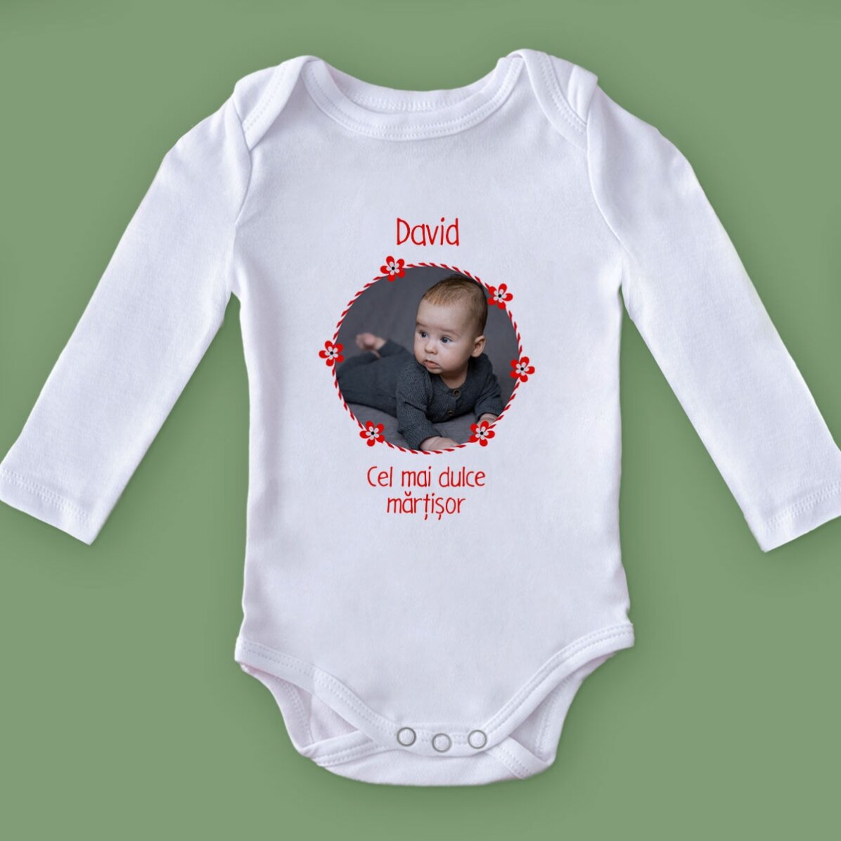 Body per bambini personalizzato con una foto e una scritta
