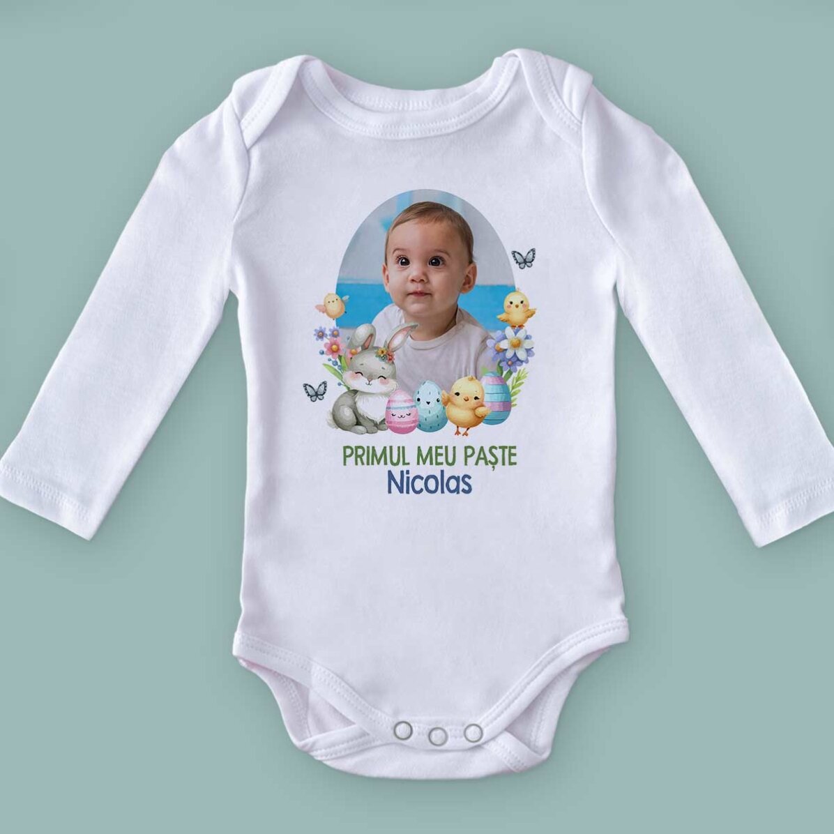 Body per bambini personalizzato con foto e messaggio - La mia prima Pasqua