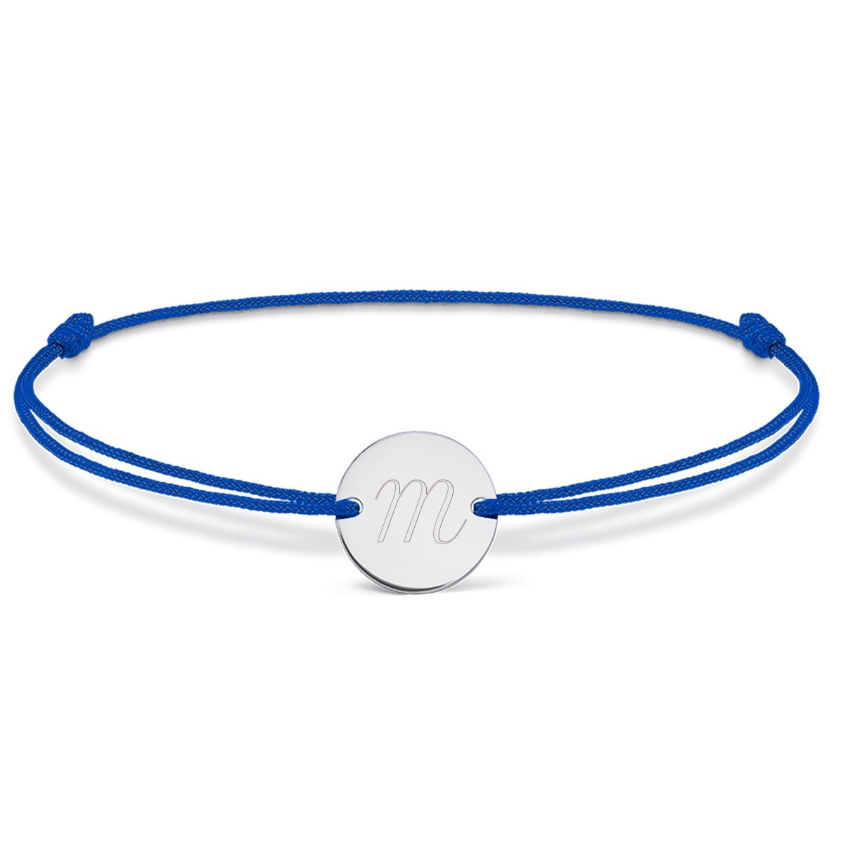 Braccialetto con cordoncino personalizzato - monetina da 10 mm - argento 925 - modello con iniziale