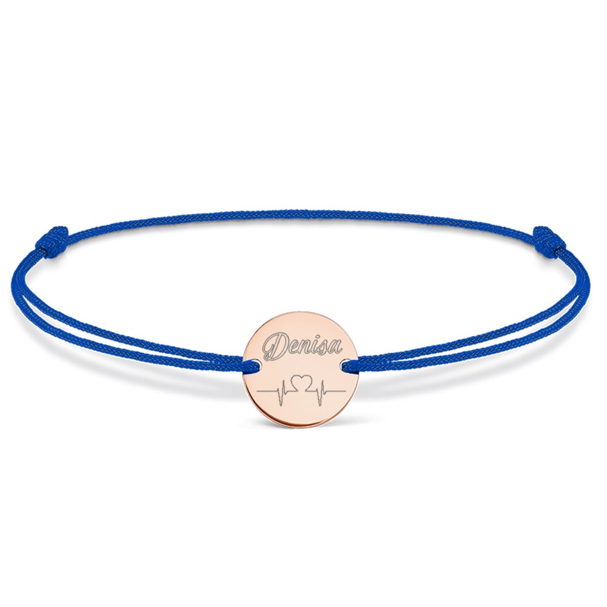 Braccialetto con cordoncino personalizzato - medaglione da 14 mm - argento 925 - modello "heart beat