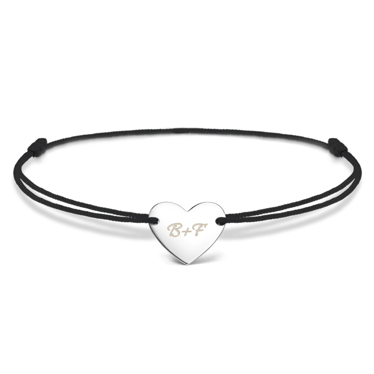 Braccialetto con cordoncino personalizzato - cuore 12x10 mm - argento 925 - Tu e io modello 2