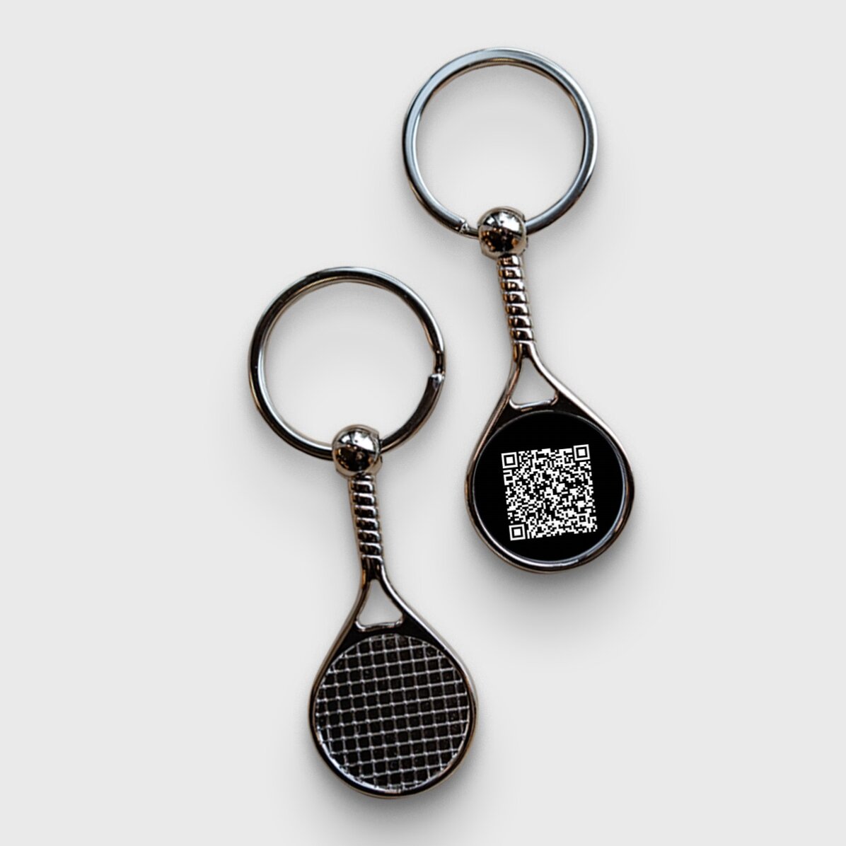Portachiavi a forma di racchetta da tennis personalizzato con codice QR - Aggiungi il contatto