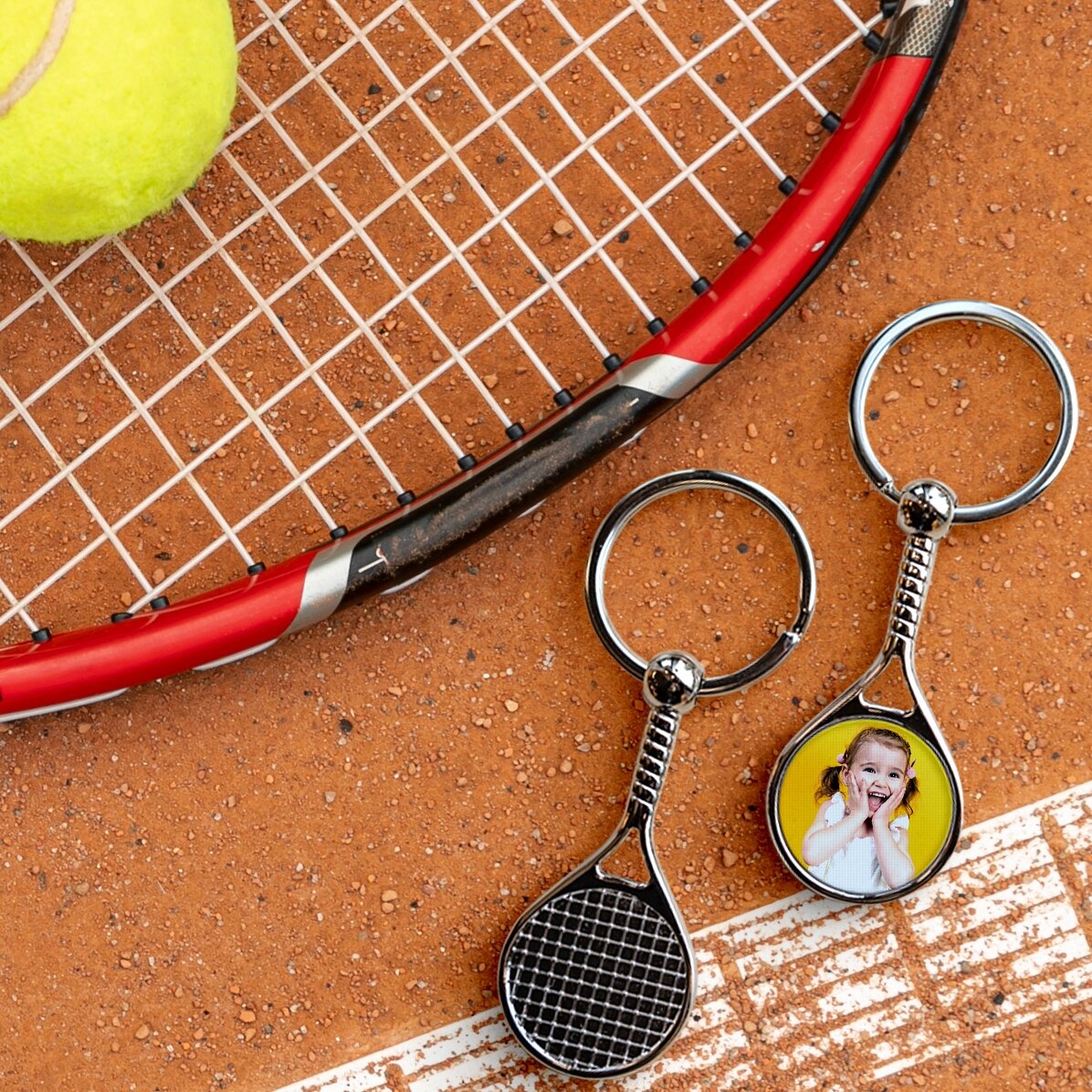 Portachiavi a forma di racchetta da tennis personalizzato con foto - Happy