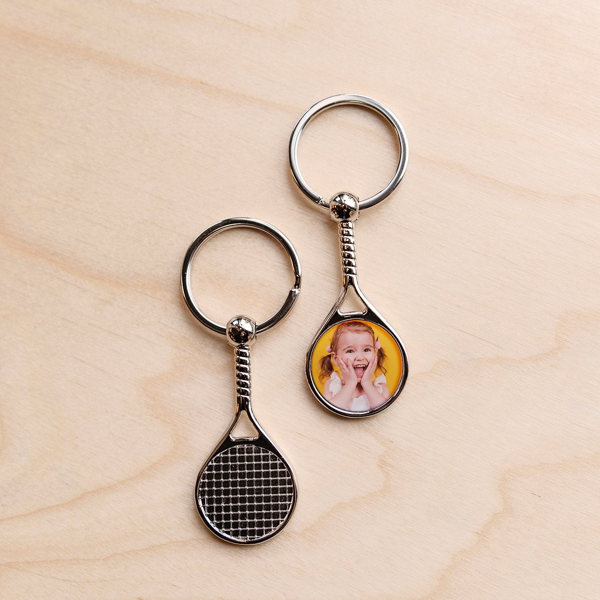 Portachiavi a forma di racchetta da tennis personalizzato con foto - Happy