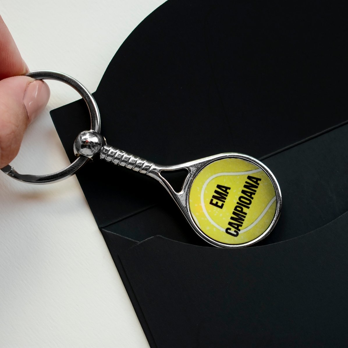 Portachiavi a forma di racchetta da tennis personalizzato con foto - Happy