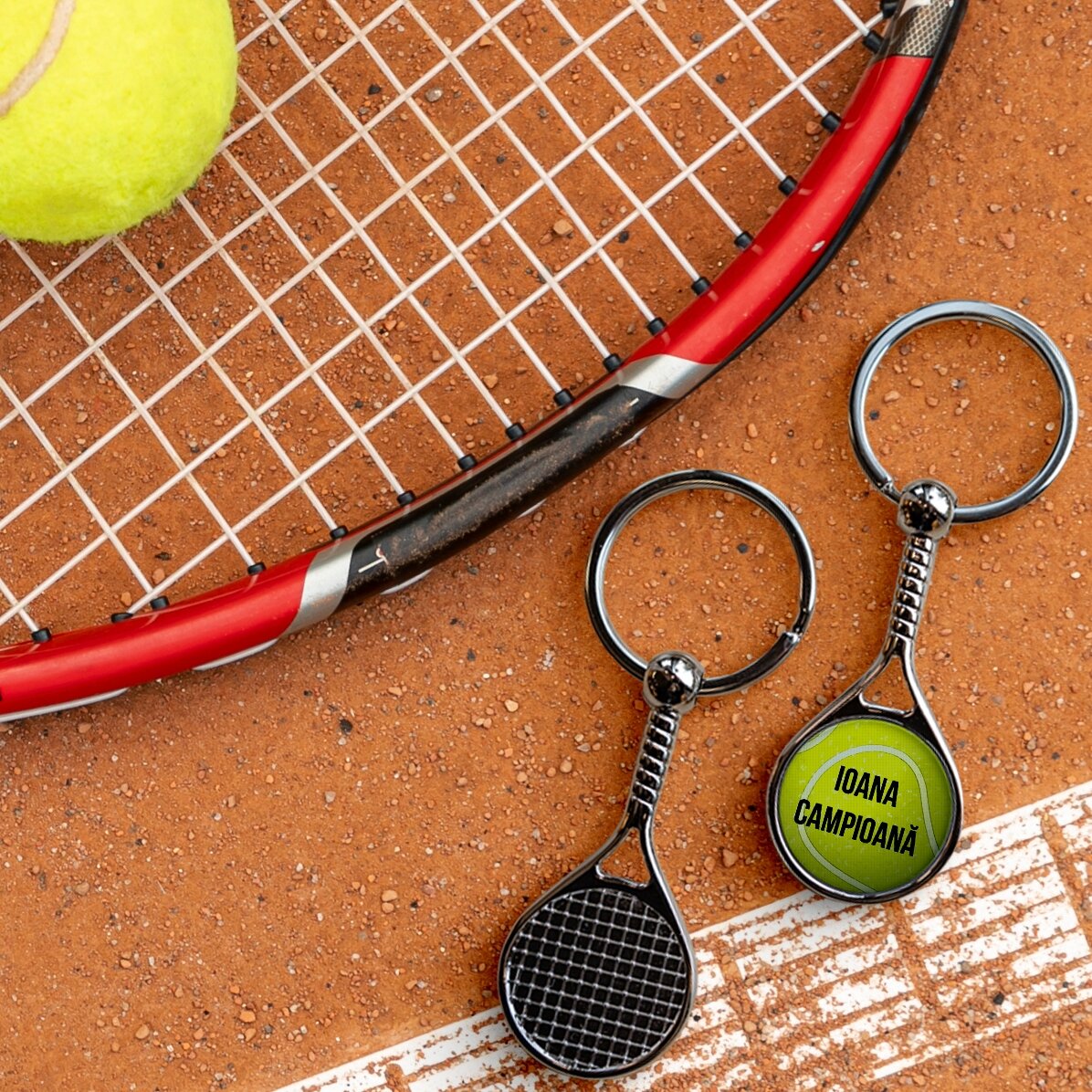 Portachiavi a forma di racchetta da tennis personalizzato con scritta - Campione