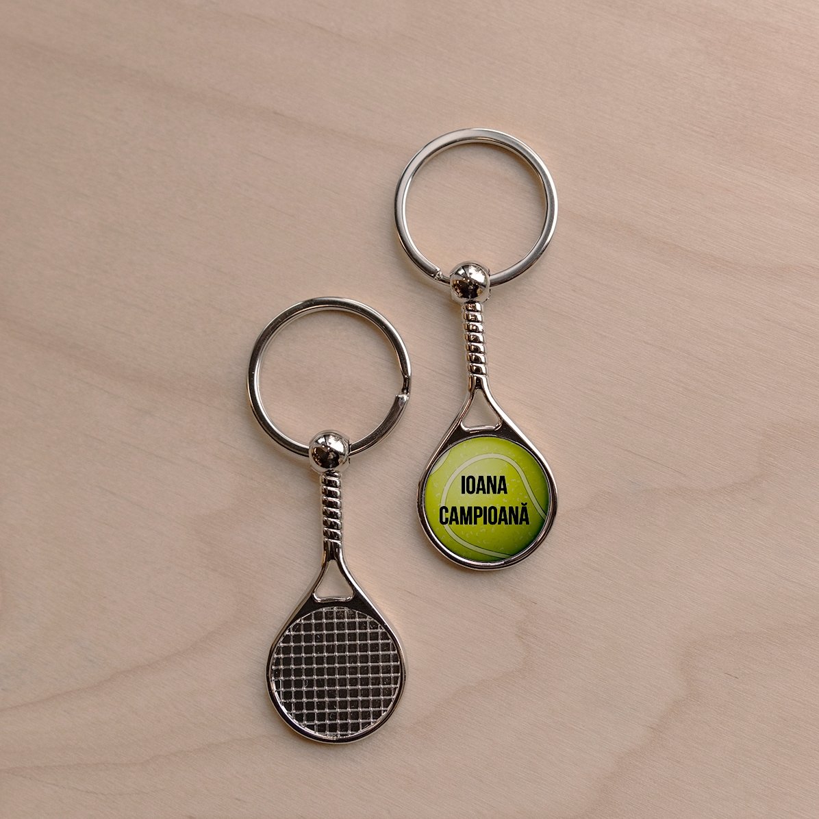 Portachiavi a forma di racchetta da tennis personalizzato con scritta - Campione