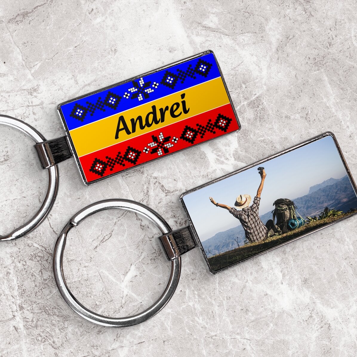 Portachiavi personalizzato con foto e testo - Bandiera della Romania