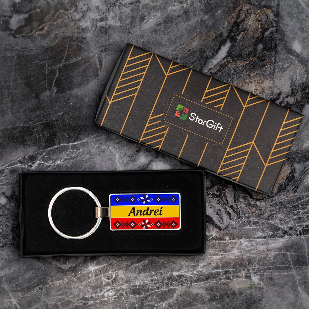 Portachiavi personalizzato con foto e testo - Bandiera della Romania