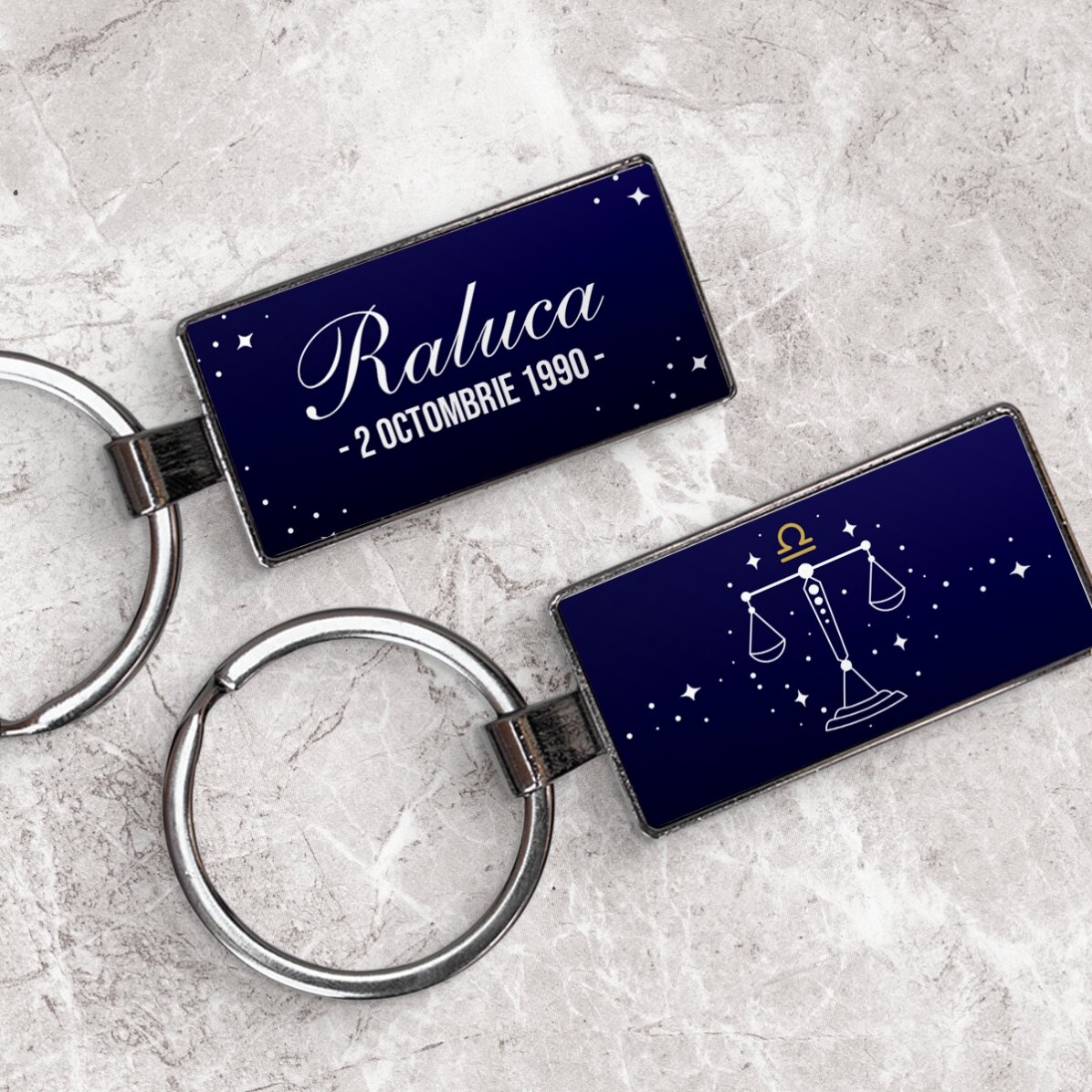 Portachiavi personalizzato con testo e segno zodiacale - Bilancia