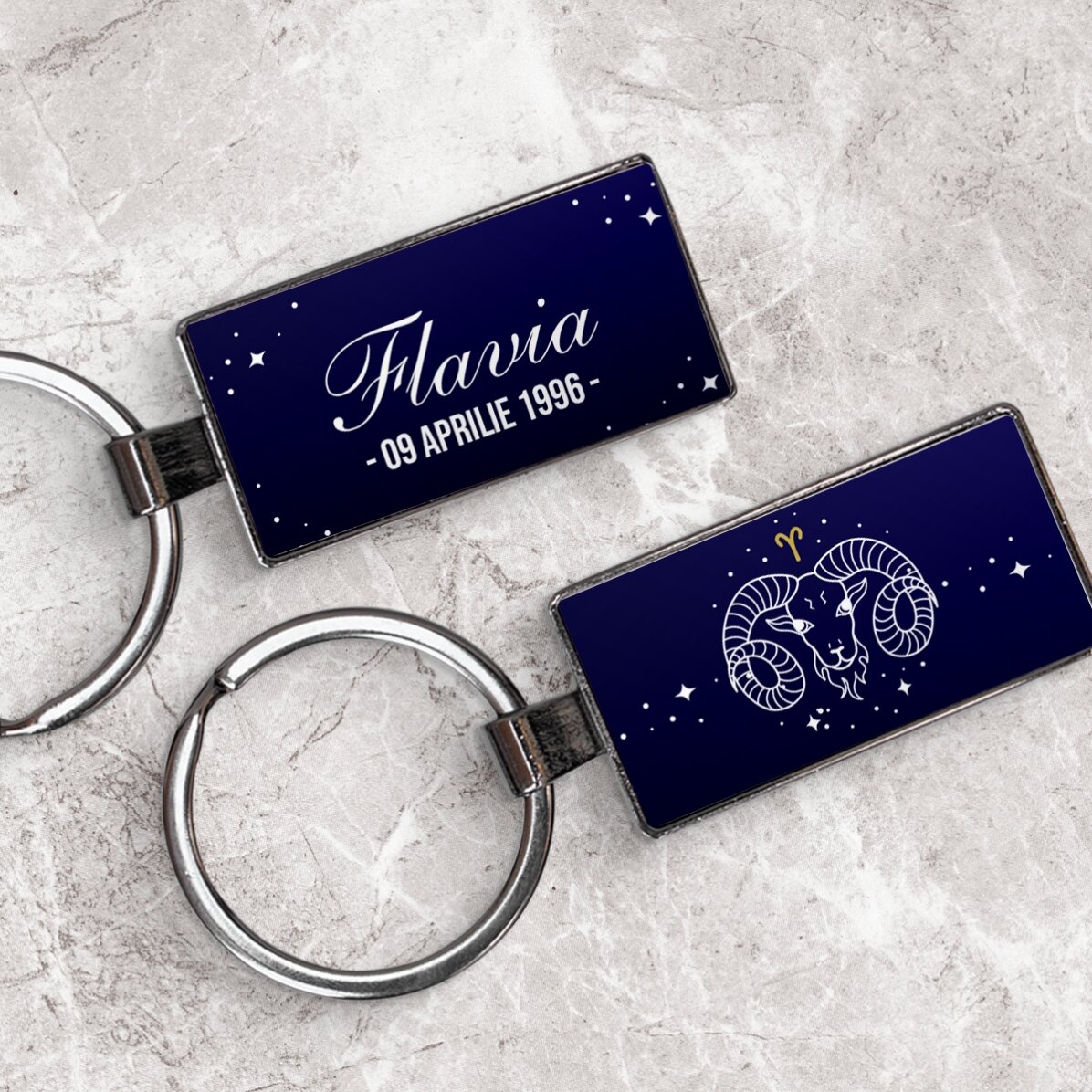 Portachiavi personalizzato con testo e segno zodiacale - Ariete
