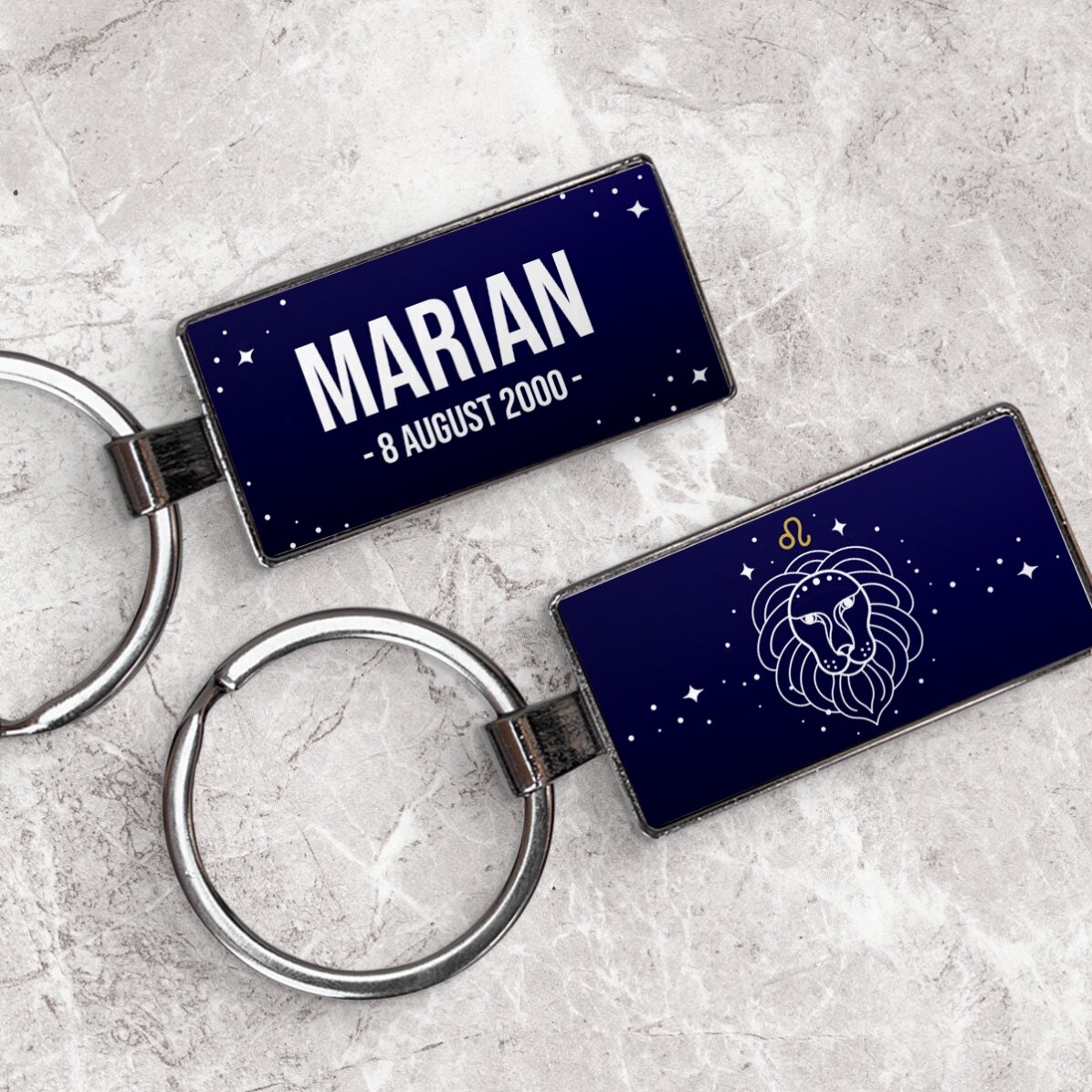 Portachiavi personalizzato con testo e segno zodiacale - Leone