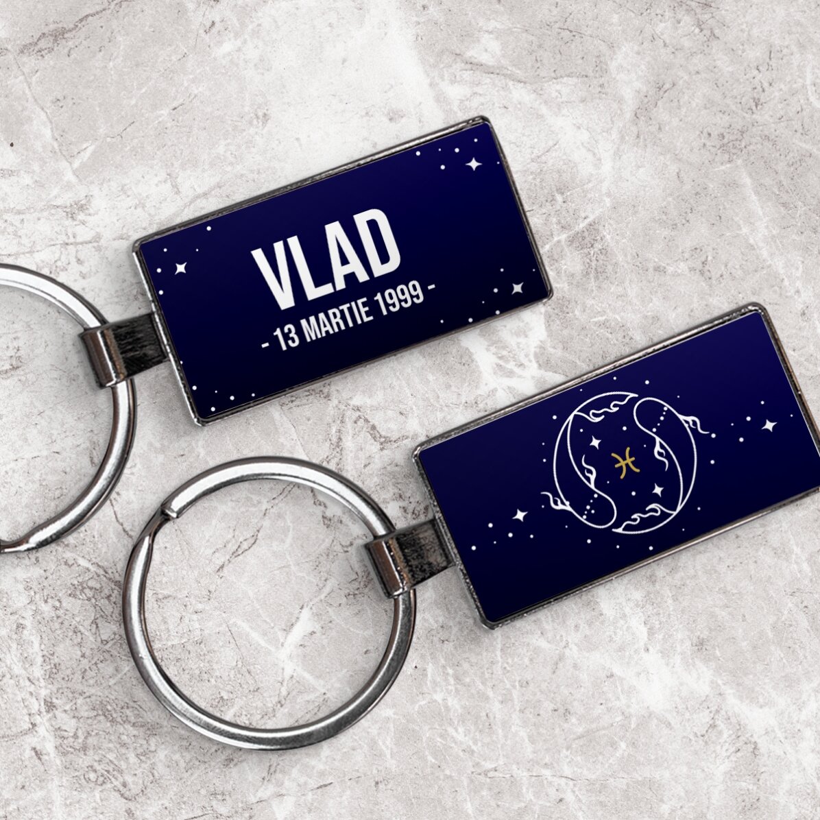 Portachiavi personalizzato con testo e segno zodiacale - Pesci