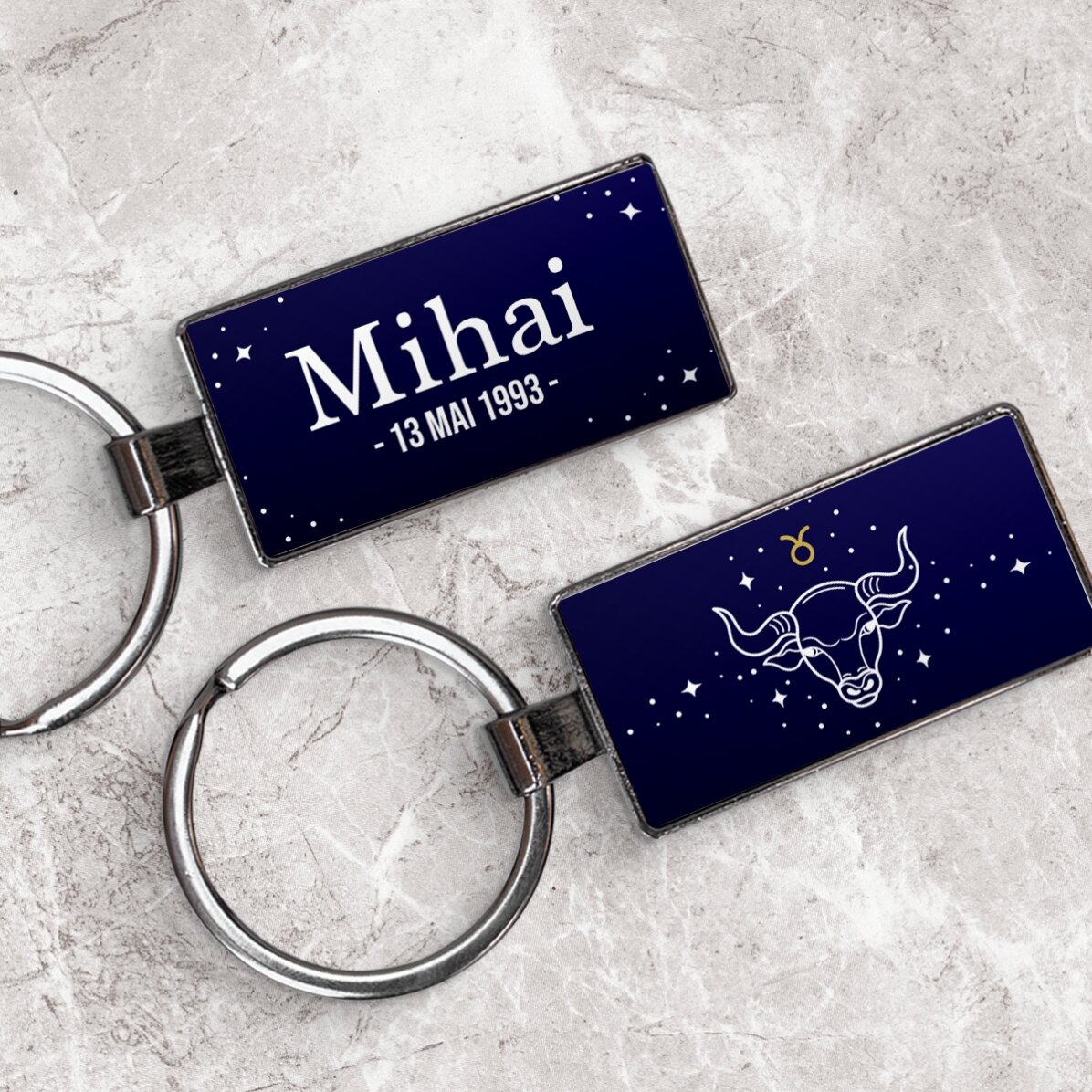 Portachiavi personalizzato con testo e segno zodiacale - Toro