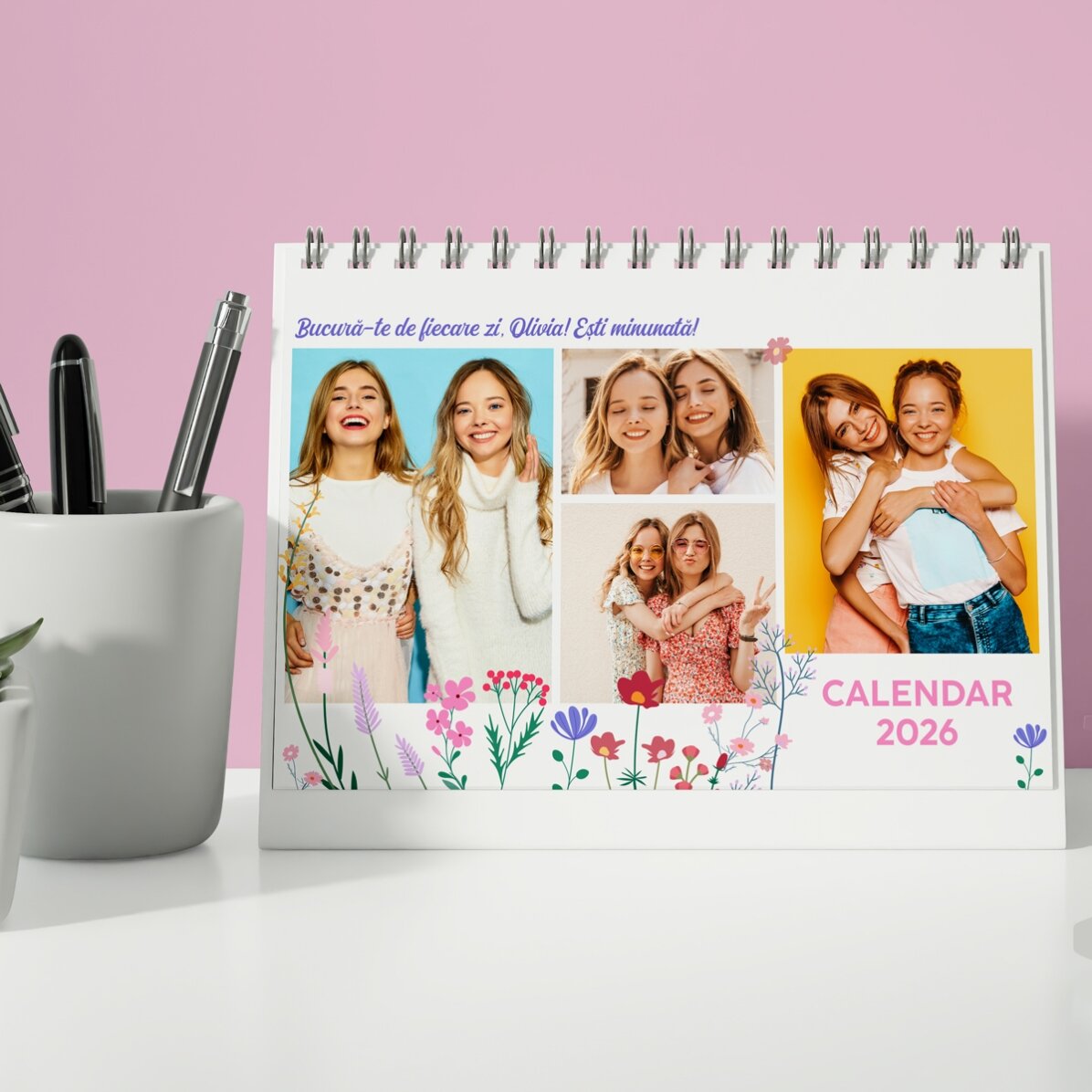 Calendario da scrivania personalizzato con foto e testo - Floral