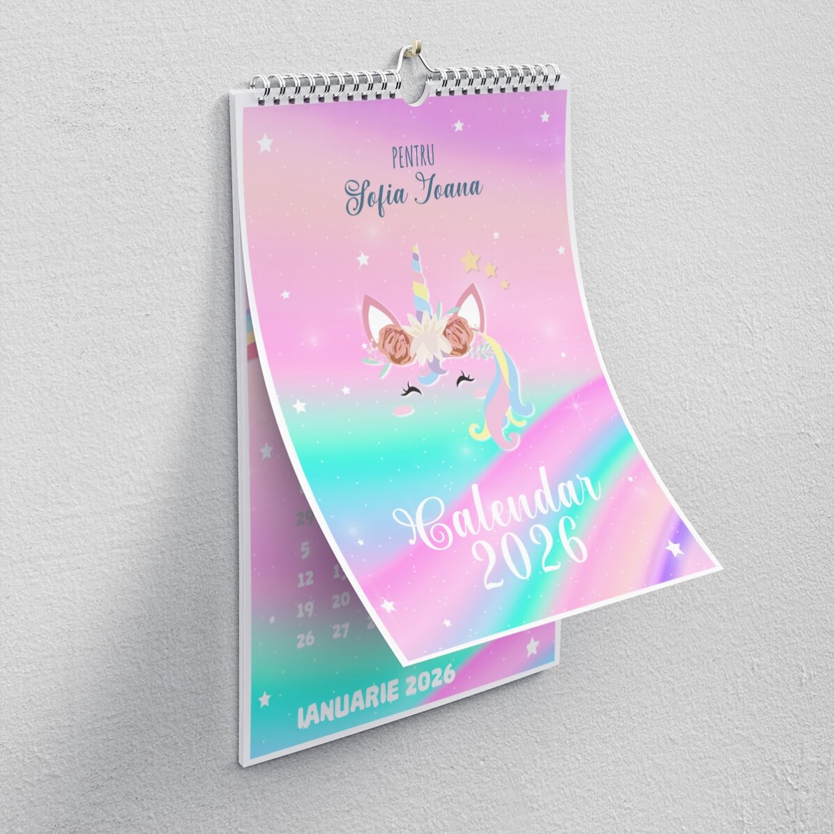 Calendario personalizzato per bambini con foto e testo - Unicorno